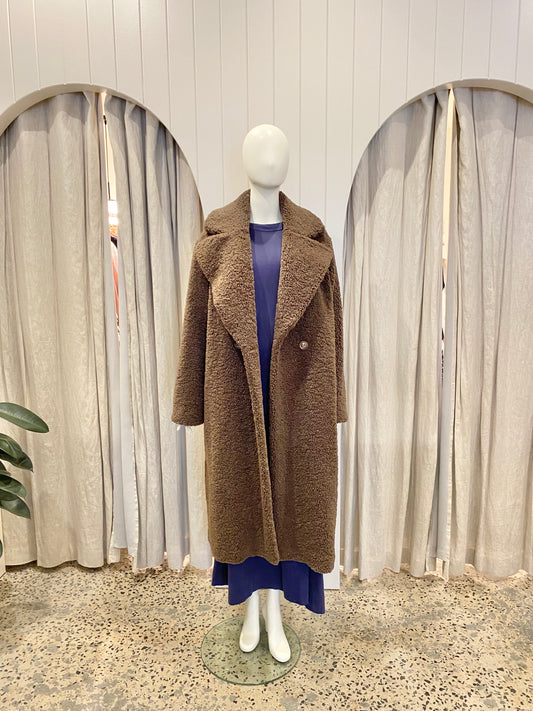 Ena Pelly Faux Fur Teddy Jacket (Chocolate) - Size 14