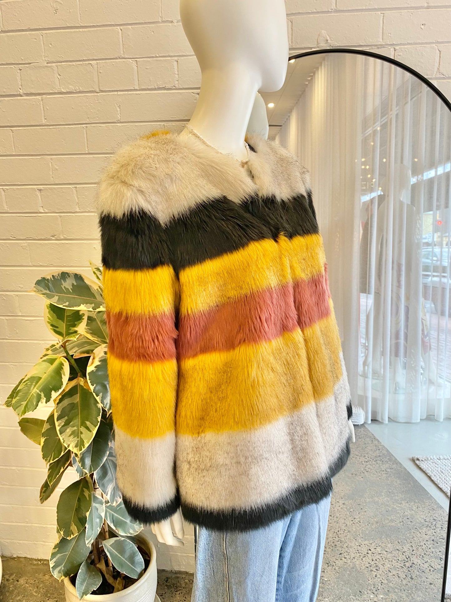Zara Faux Fur Stripe Jacket - Size M (10-12)