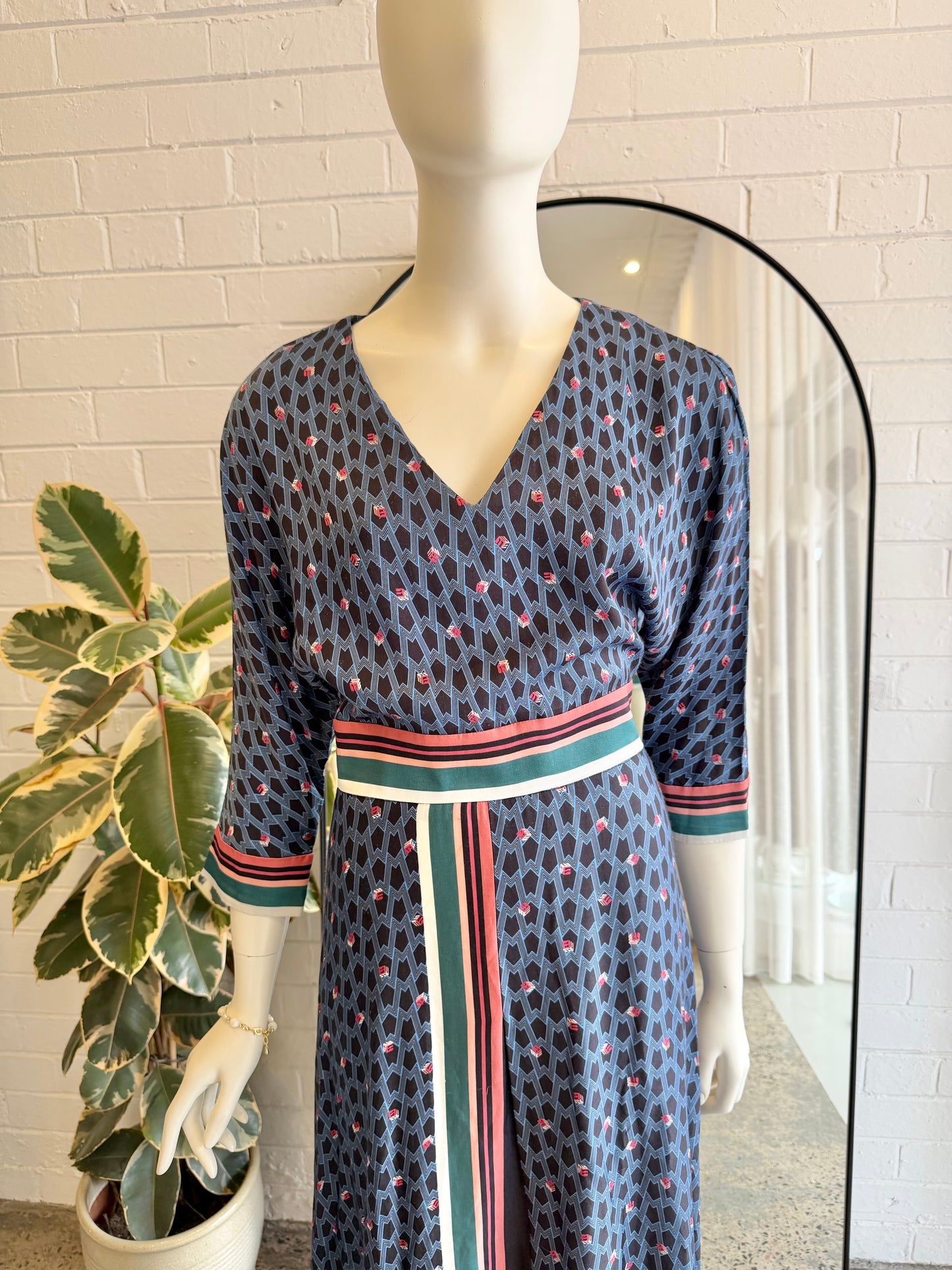Maje Reanne Blue Printed Crepe Dress - Size 2