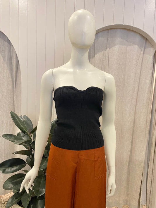 Dissh Ribbed Knit Strapless Top in Black - Size 12