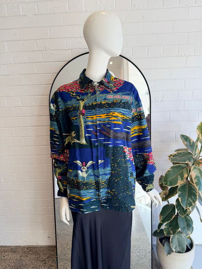 Yevu Blue and Green Print Jacket - Size M (8-12)