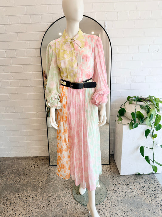 Leo Lin 'Cassie' Tie Neck Midi Dress in Anemone Splice Print - Size 12