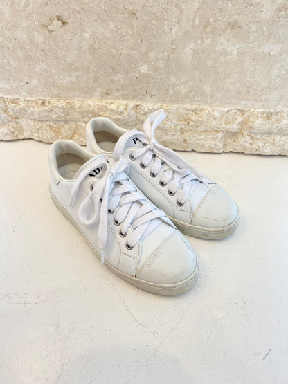 Prada White Brushed Logo Sneakers - Size 35