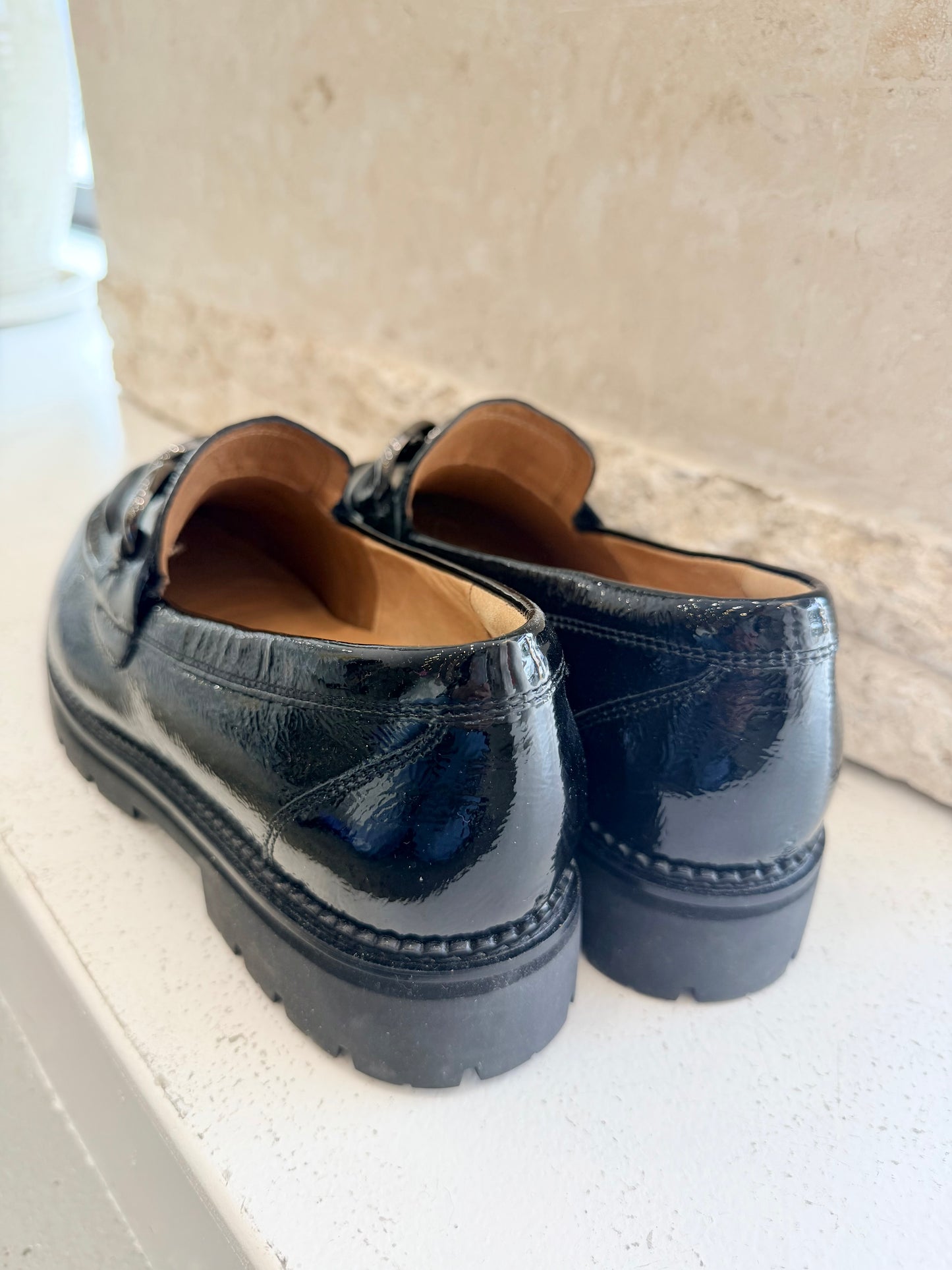 Frankie 4 Black Saint Patent Loafers - Size 8.5