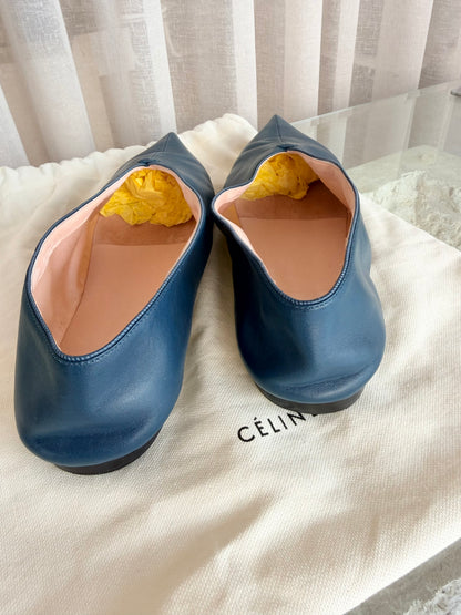 Celine Petrol Blue Babouche Pointed Ballerina Flats - Size 40
