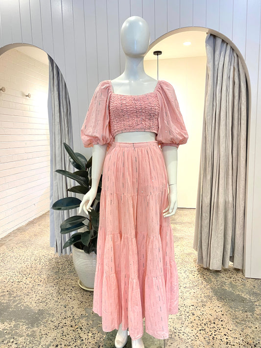 Steele Pink Parasol Top and Maxi Skirt Set - Size S
