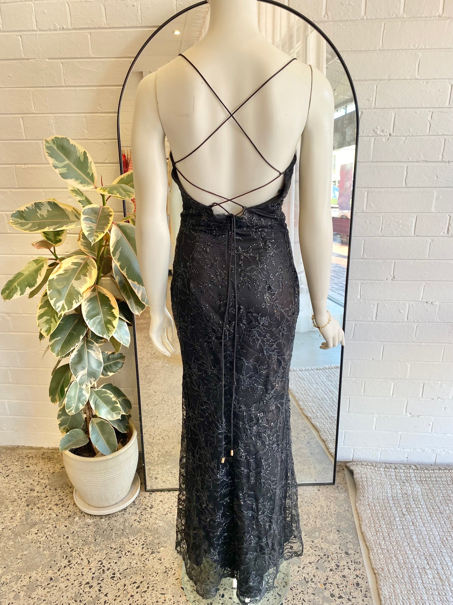Bariano Black Glitter Maxi Dress - Size 6