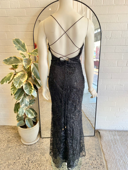 Bariano Black Glitter Maxi Dress - Size 6