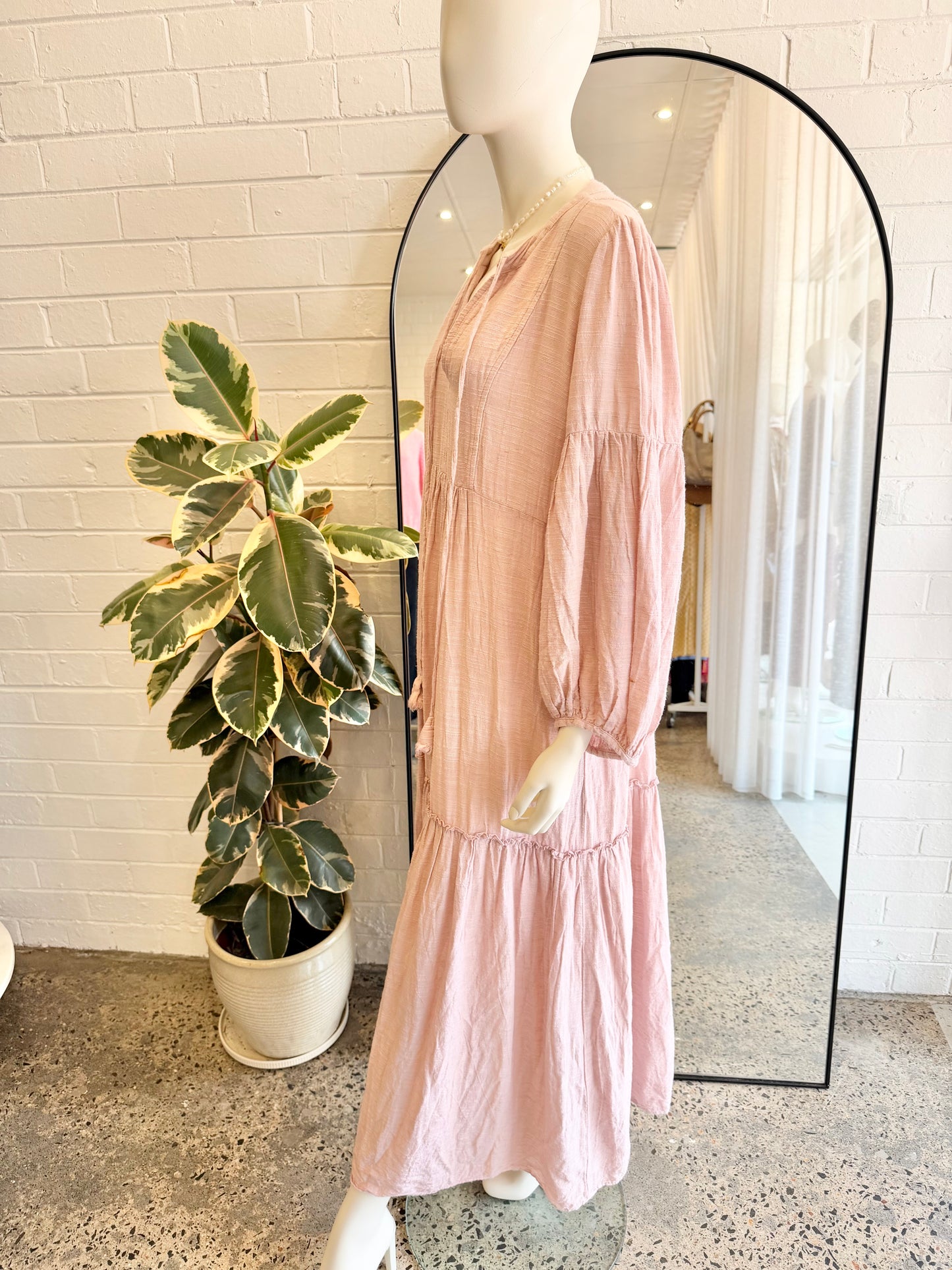 Pearl and Caviar Blush Cotton/Linen Blend Midi Dress - Size M/L