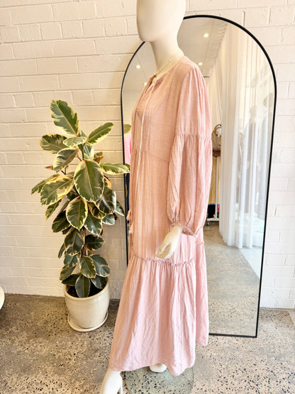 Pearl and Caviar Blush Cotton/Linen Blend Midi Dress - Size M/L