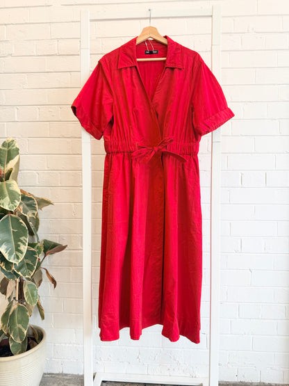 Country Road Cherry Cinched Wrap Dress Midi Dress - Size 16