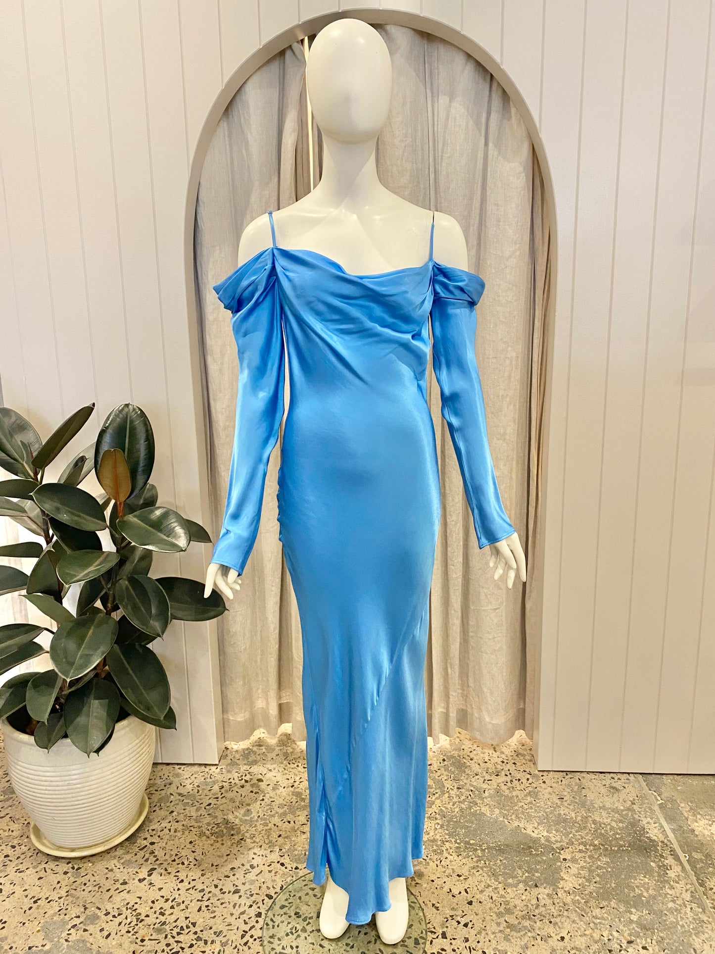 By Nicola Sahara Blue Satin Slip Dress - Size 8