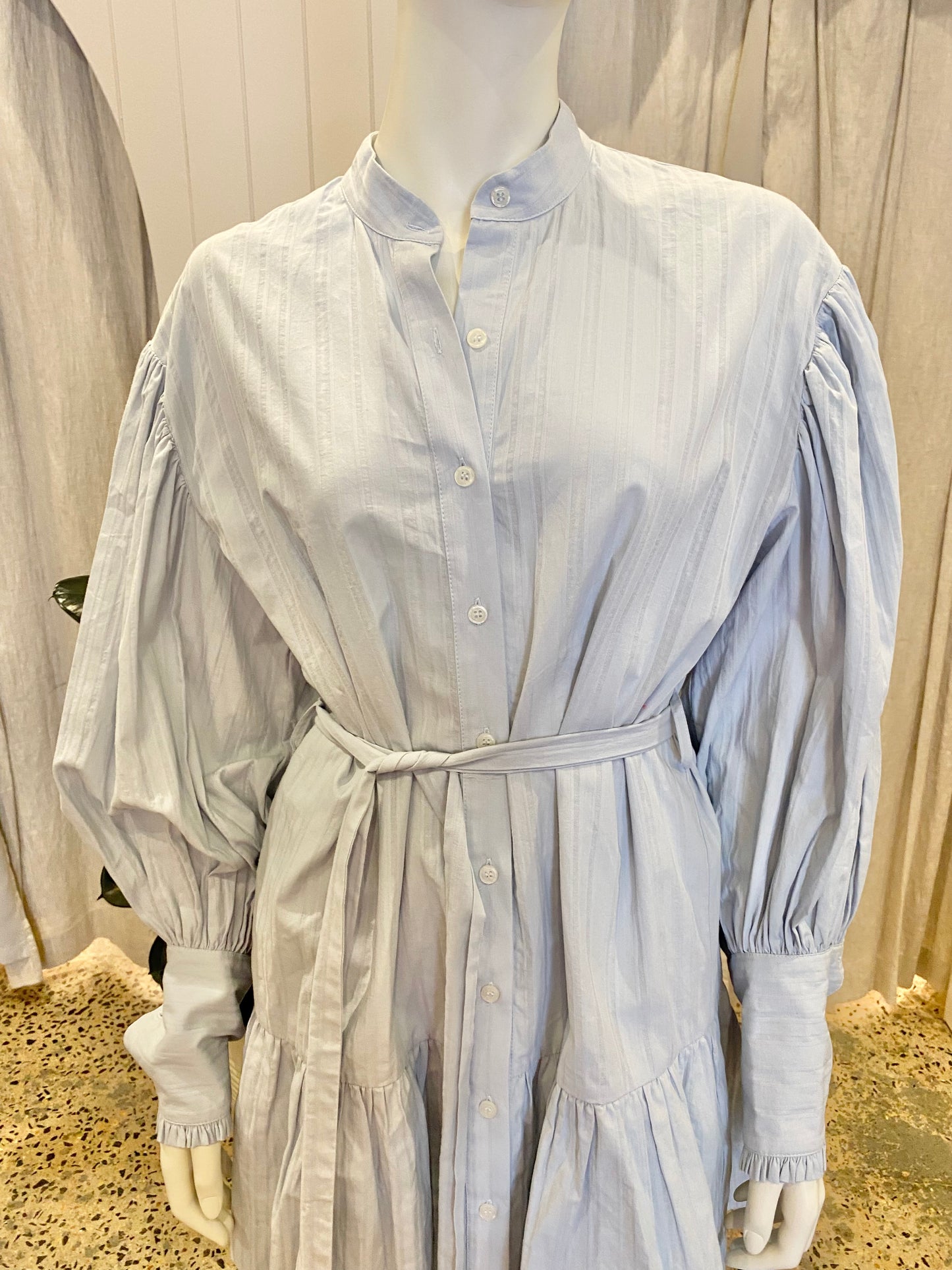 Shona Joy Blue Ella Balloon Sleeve Shirt Mini Dress - Size 10