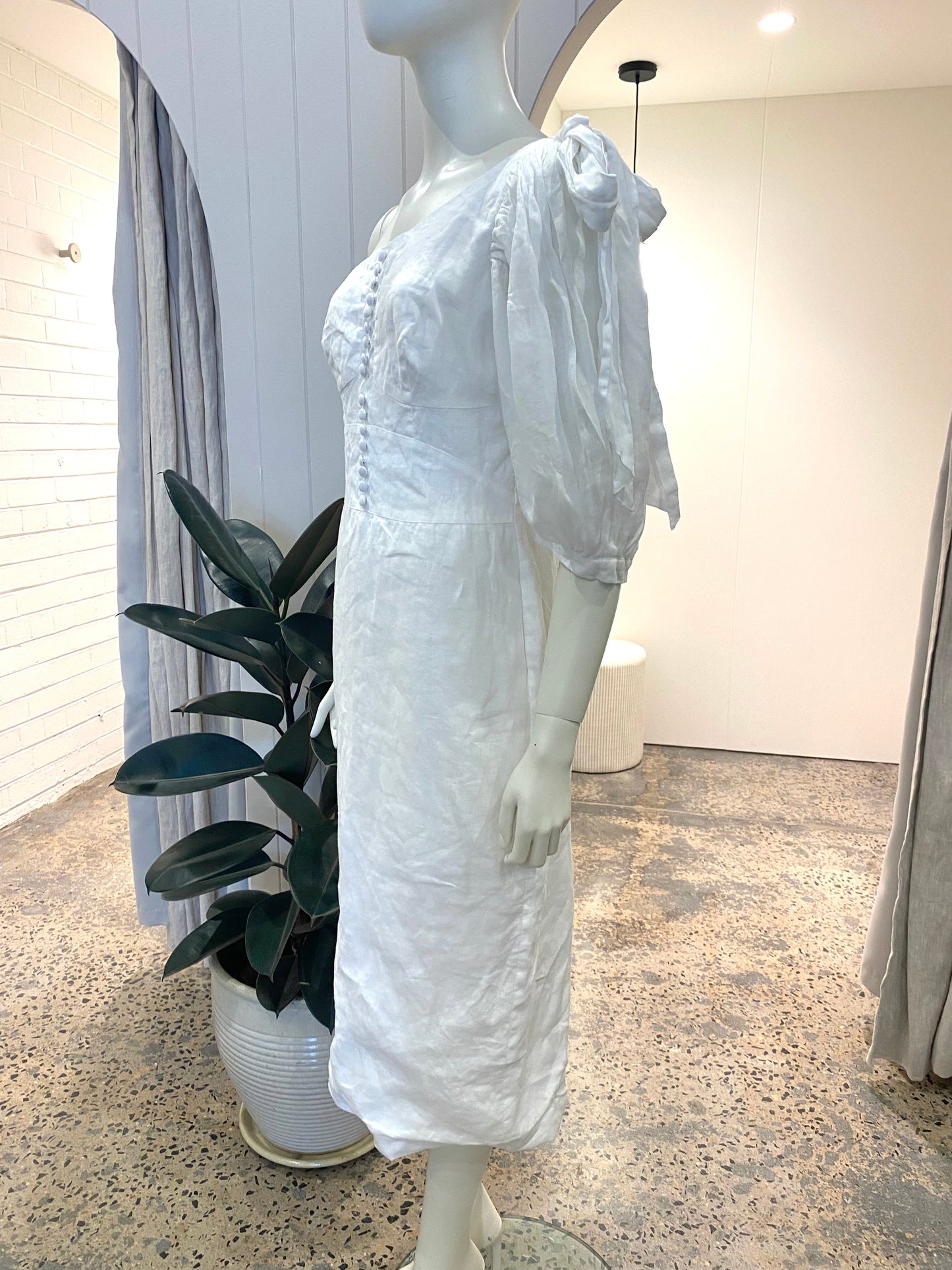 Joslin Florence Linen Midi Dress in White - Size 10