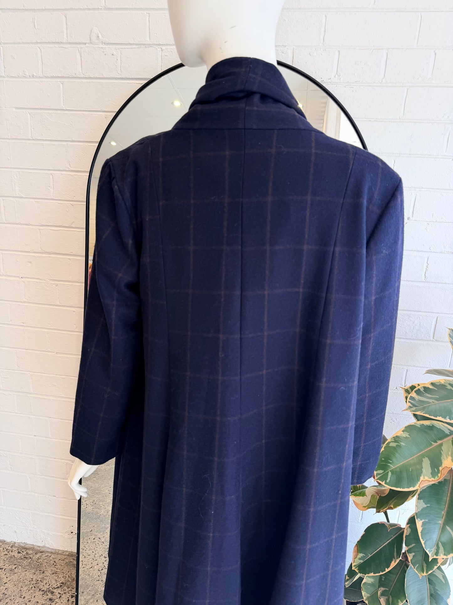 Alpha 60 Navy Check Wool Blend Coat - Size L