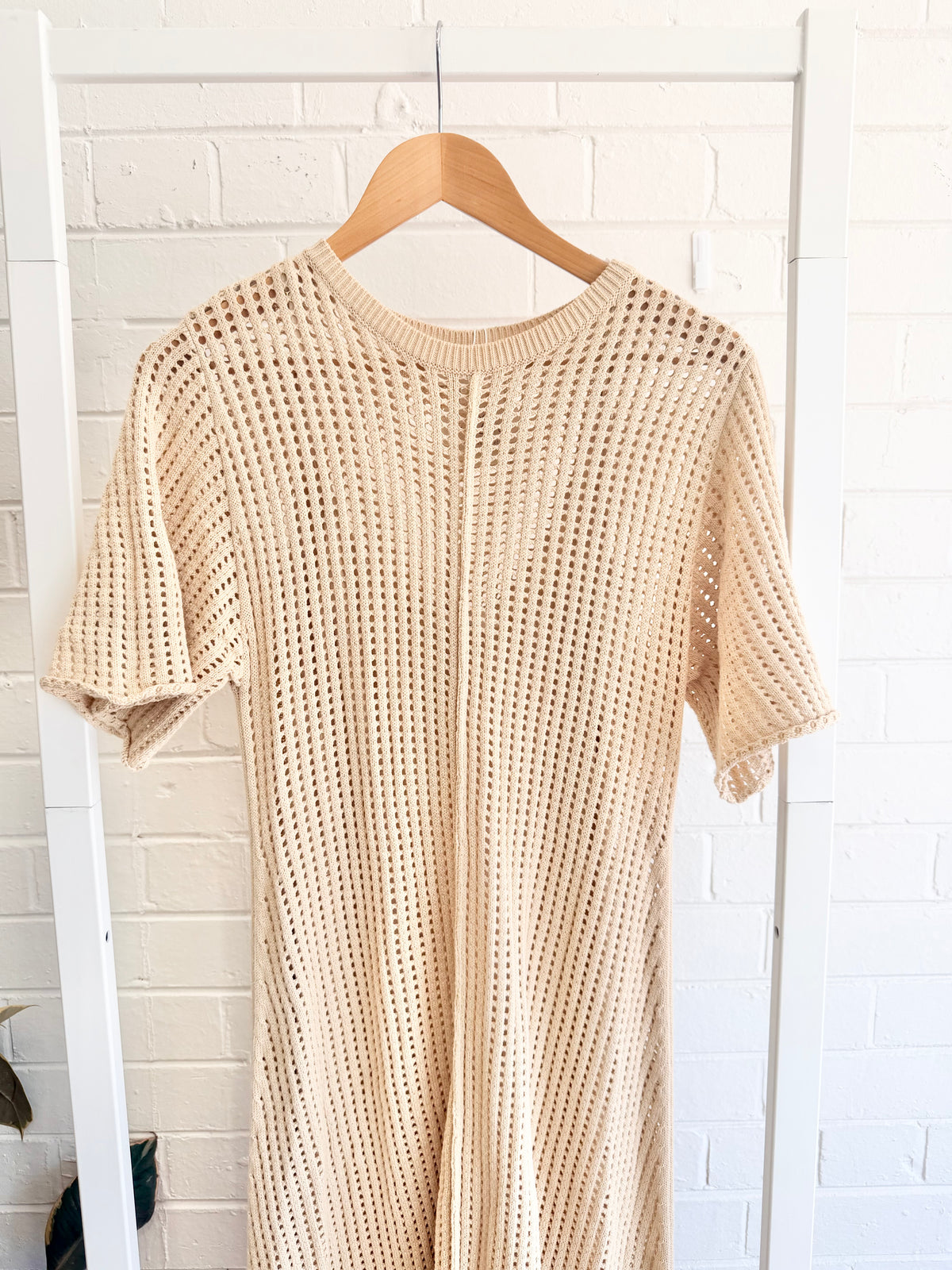 Dissh 'Ada' Crochet Maxi Dress in Biege - Size Large (12)