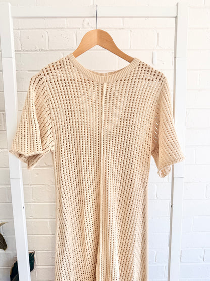 Dissh 'Ada' Crochet Maxi Dress in Biege - Size Large (12)