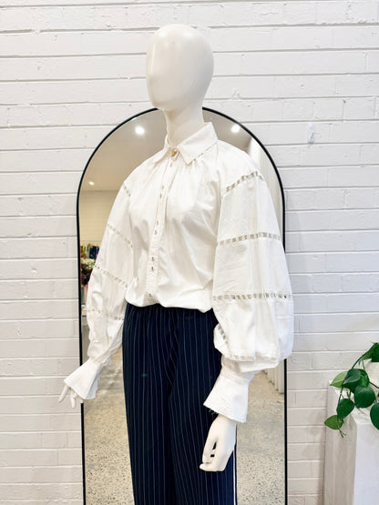 AJE Puff Sleeve Shirt in White - Size 8