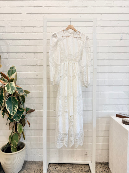 Zimmermann White Bonita Crochet Paneled Dress - Size 2 (8 - 10)