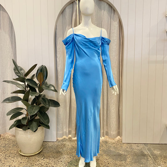 By Nicola Sahara Blue Satin Slip Dress - Size 8