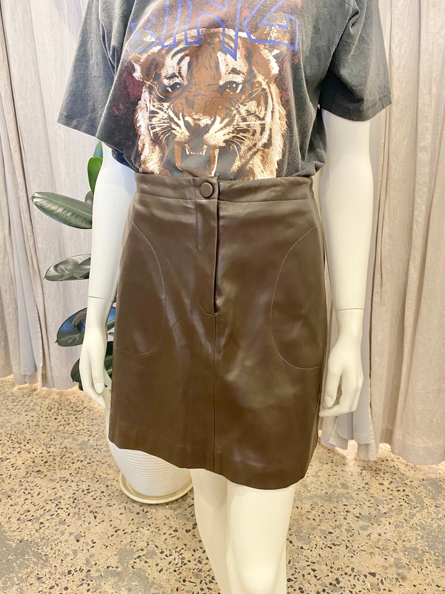 Elka Collective Brown Faux Leather Mini Skirt - Size 10