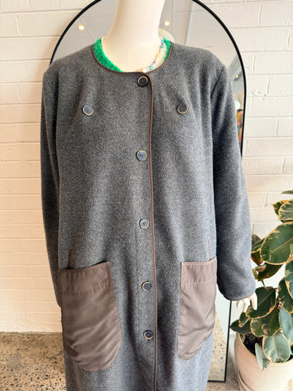 Rabens Saloner Grey and Khaki Oversized Coat - Size XL