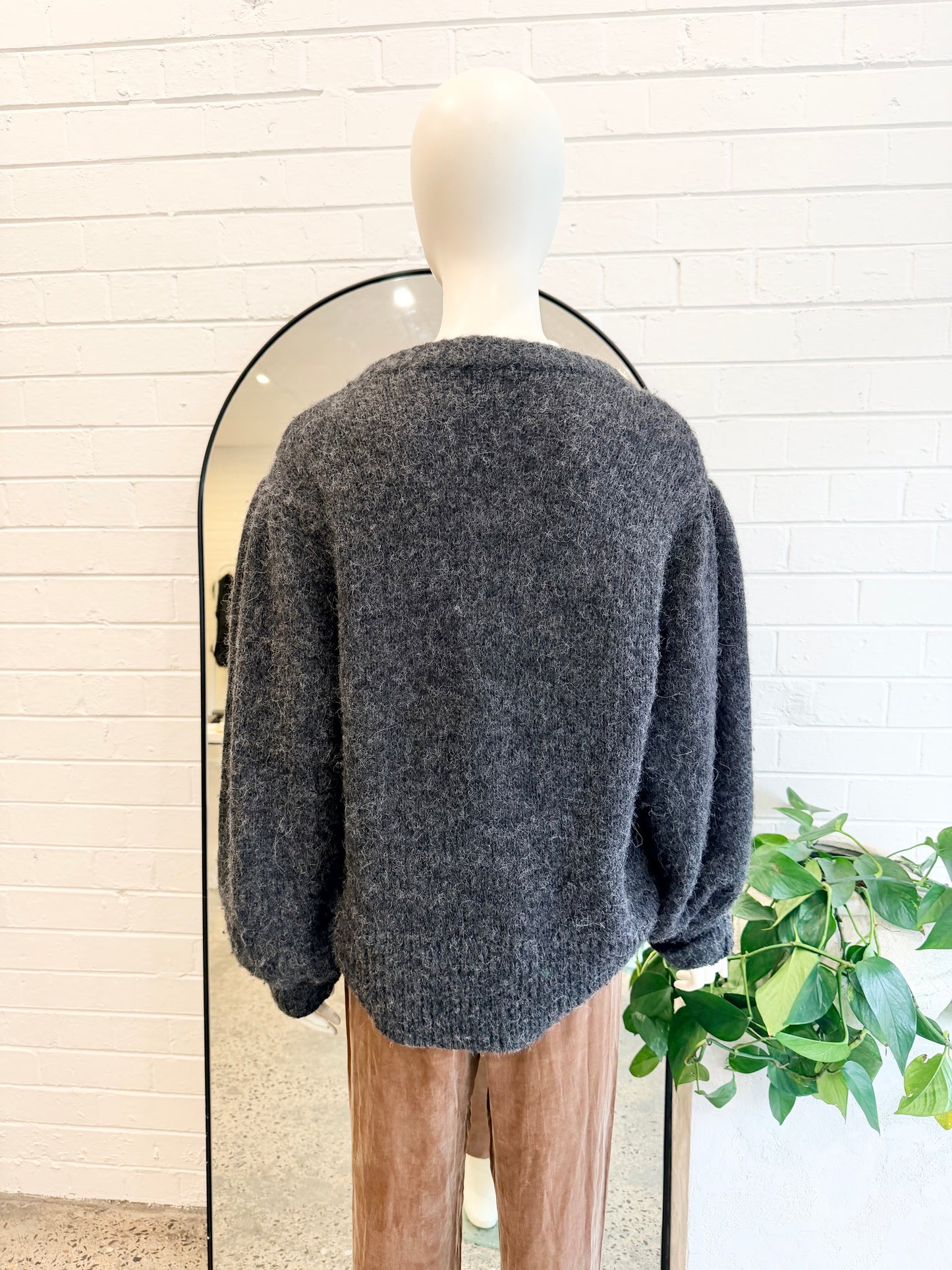 Elk Charcoal Fuzzy Wool Blend Knit Jumper - Size 8