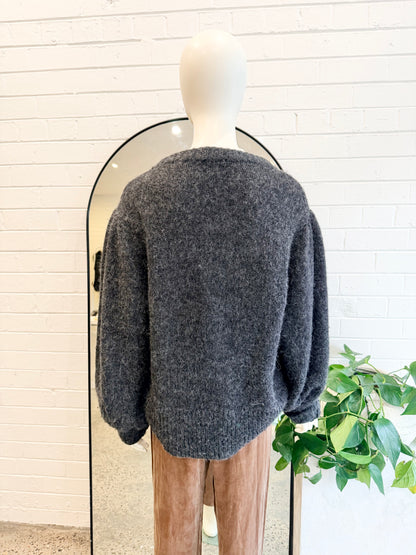 Elk Charcoal Fuzzy Wool Blend Knit Jumper - Size 8