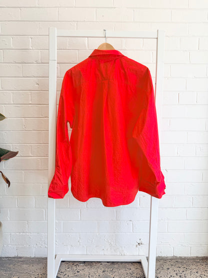 Essentials Antwerp Red Cotton Shirt With Beaded Embroidery - Size L (12)