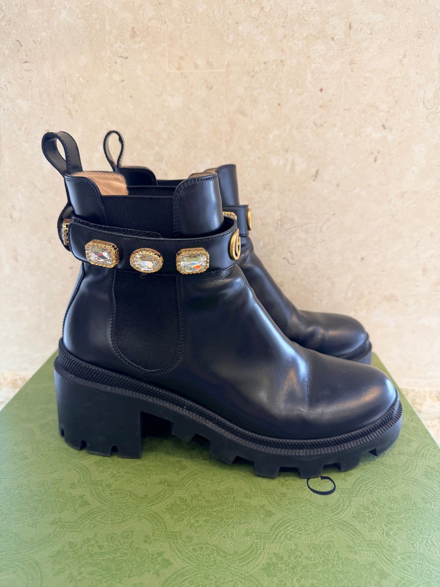 Gucci 'Trip' Embellished Chelsea Boots in Black - Size 38