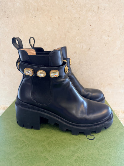 Gucci 'Trip' Embellished Chelsea Boots in Black - Size 38