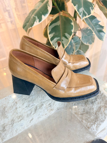 Neo Mustard Patent Heeled Loafers - Size 39
