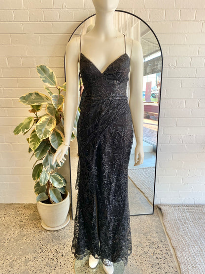 Bariano Black Glitter Maxi Dress - Size 6