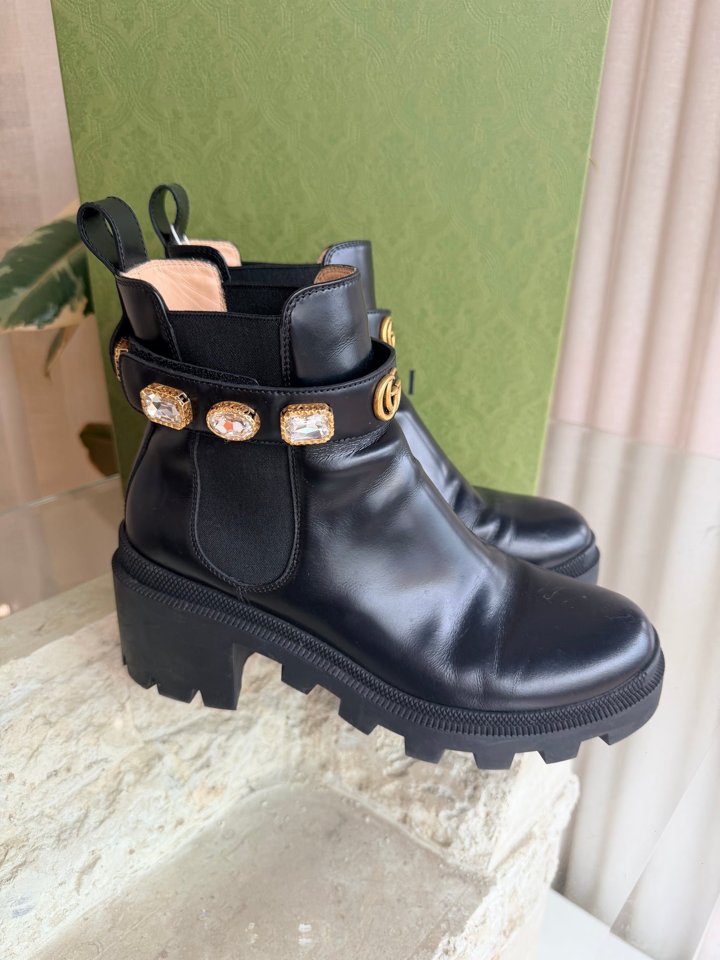 Gucci 'Trip' Embellished Chelsea Boots in Black - Size 38