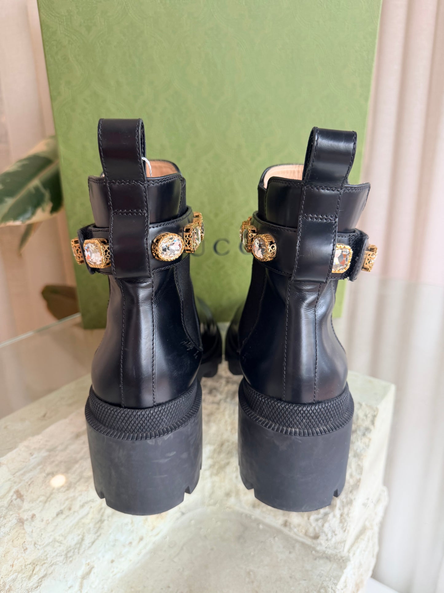 Gucci 'Trip' Embellished Chelsea Boots in Black - Size 38