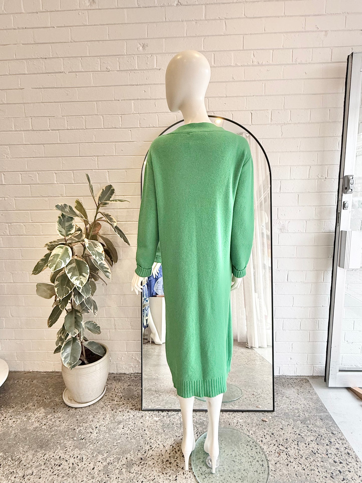 Oscar De La Renta Green Wool Knit Cardigan - Size Small (8-12)