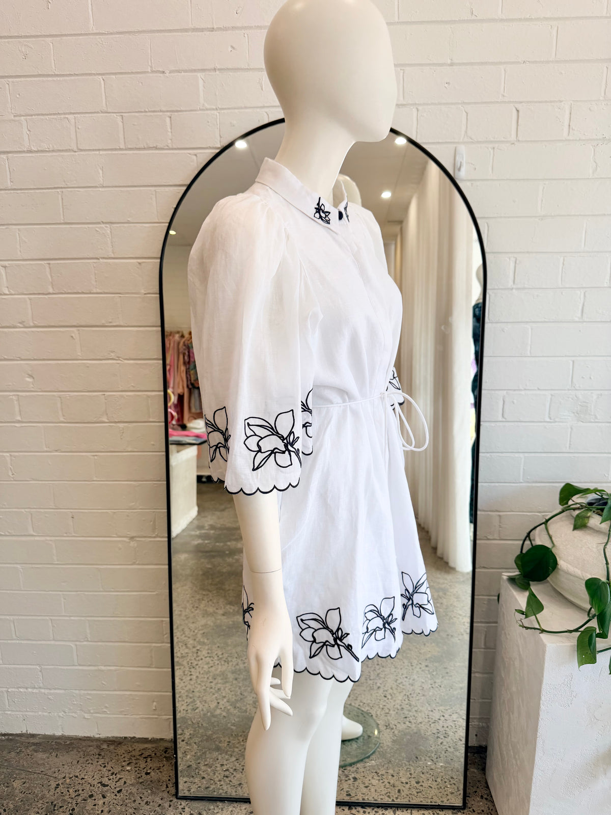 Joslin White Charleigh Organic Cotton Bead Mini Shirt Dress - Size 14