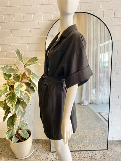 Shona Joy Black Double Breasted Short Sleeve Blazer Top/Dress - Size 10