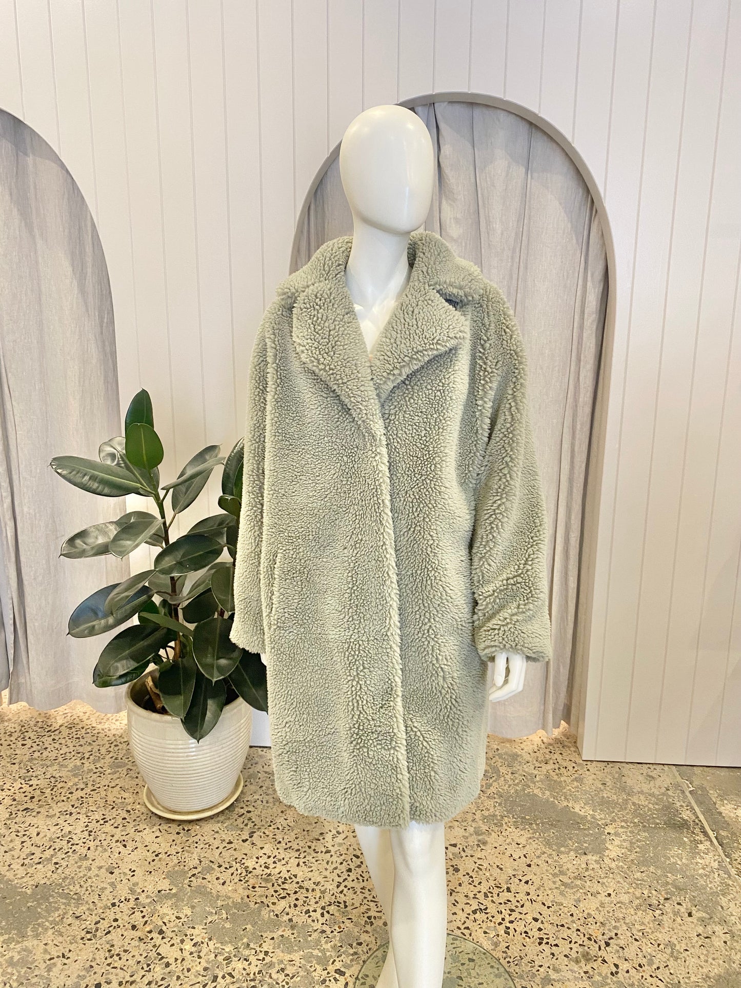 Friends with Frank 'Harriet' Teddy Coat in Sage - Size M/L (12-14)