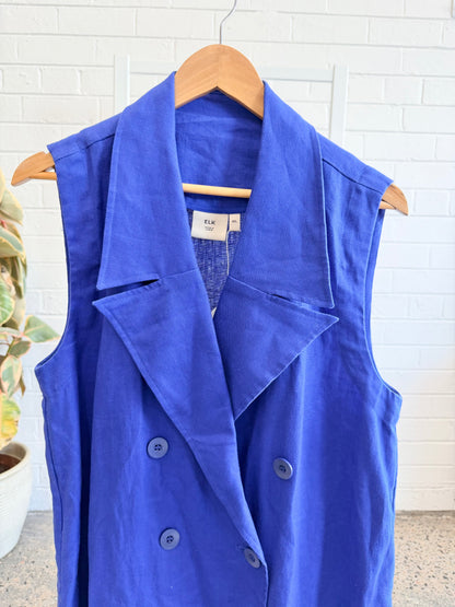 Elk Double Breasted French Linen Midi Dress - Cobalt Blue - Size M/L