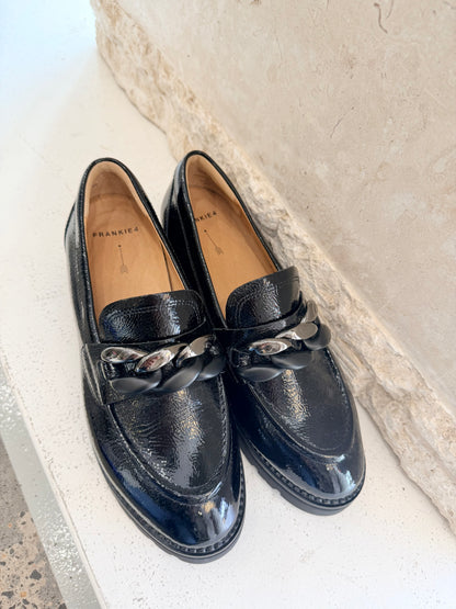 Frankie 4 Black Saint Patent Loafers - Size 8.5