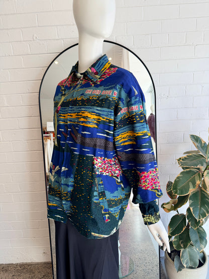 Yevu Blue and Green Print Jacket - Size M (8-12)