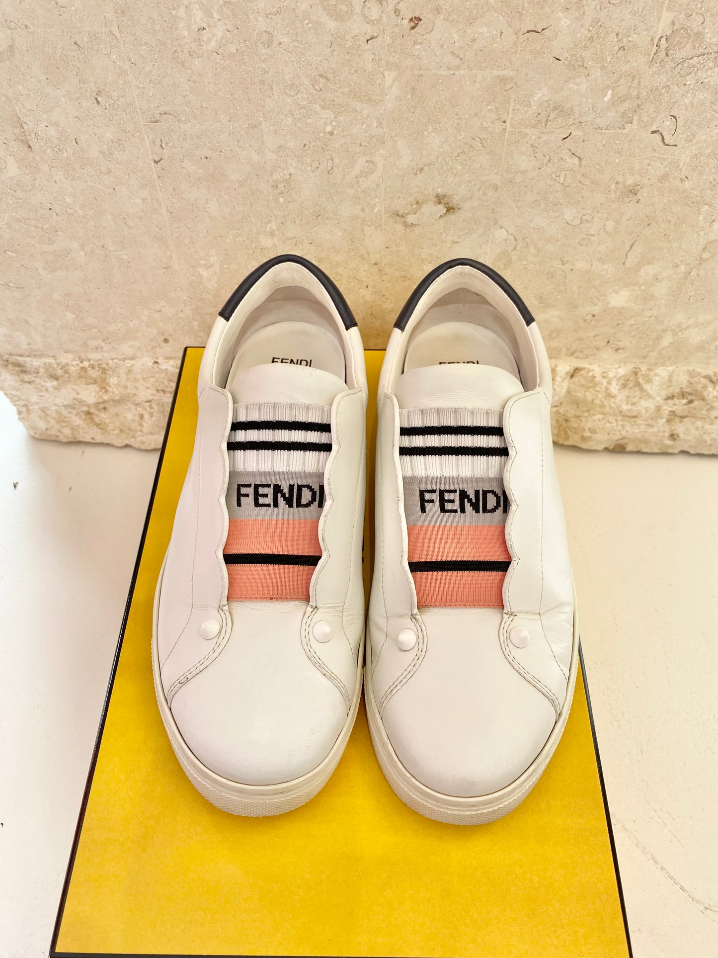 Fendi W Scallop Sneakers White, Navy and Pink - Size 37