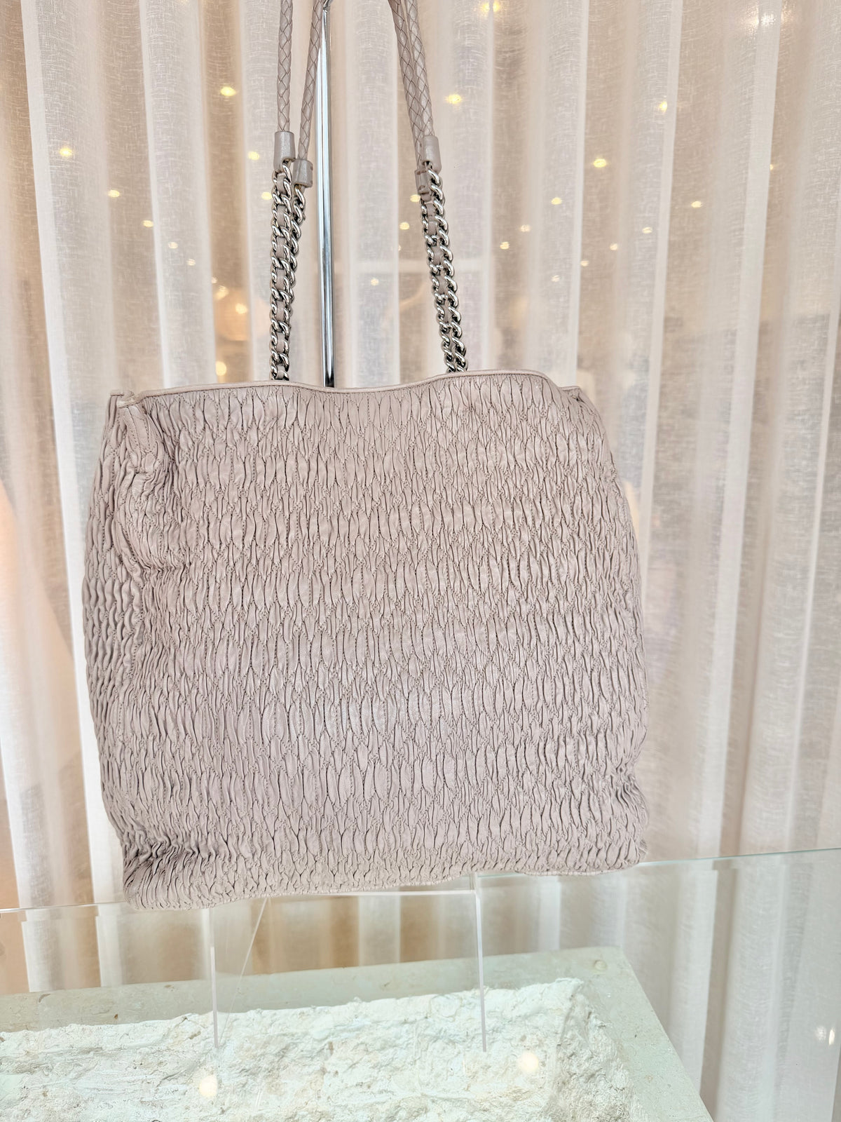 Miu Miu Grey Nappa Matelasse Shopper Tote