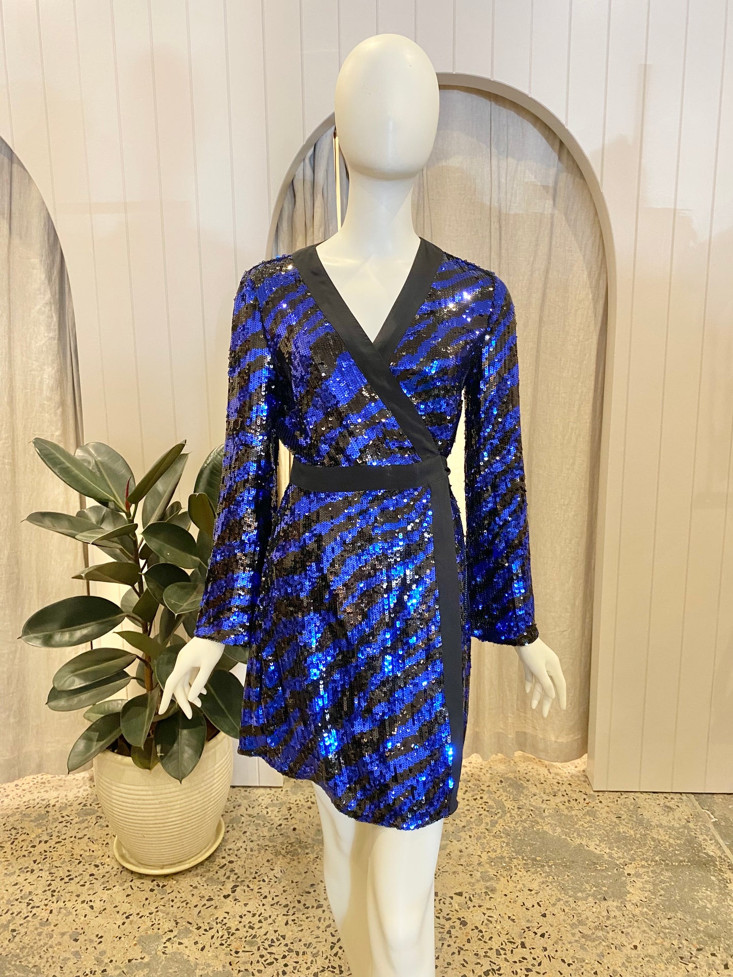 Rixo London 'Maria Sequin Tiger Mini Wrap Dress' - Size 10