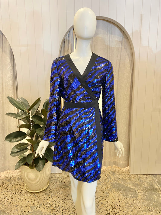 Rixo London 'Maria Sequin Tiger Mini Wrap Dress' - Size 10