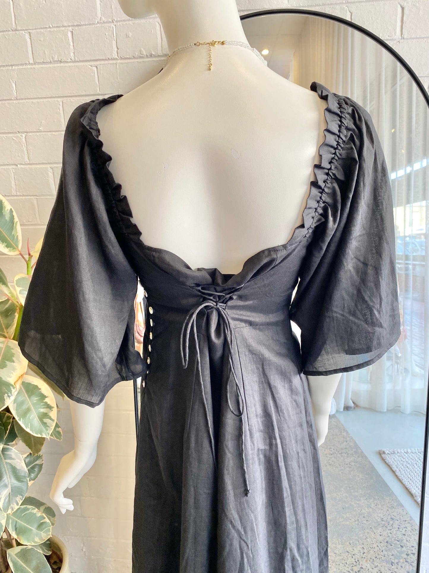 Kinga Csilla Black Linen Midi Dress - Size 10 - 12