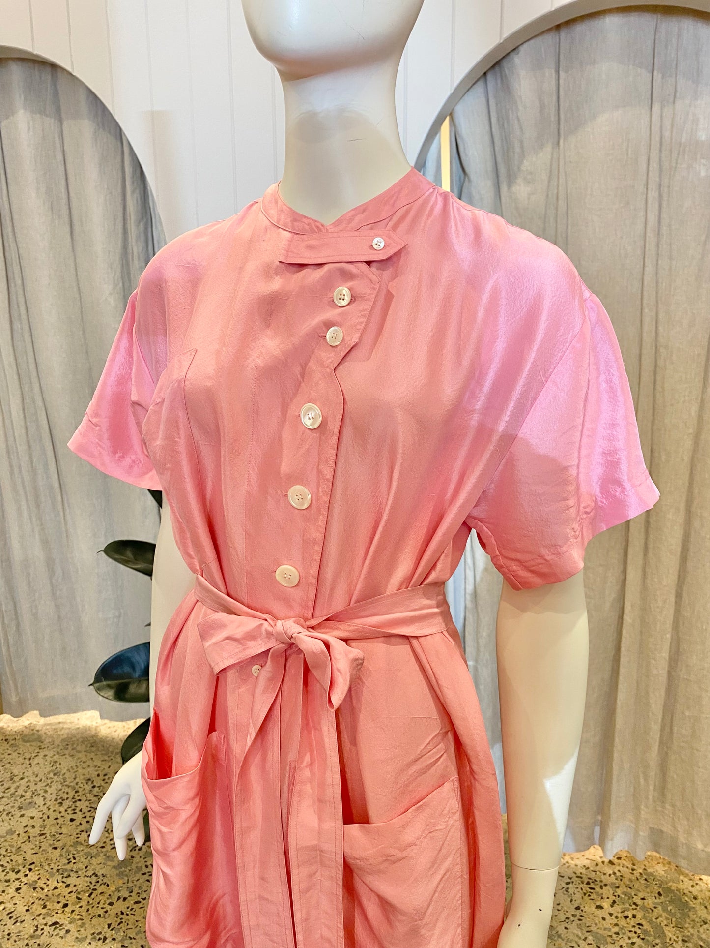 Oroton Candy Pink Silk Midi Dress - Size 8