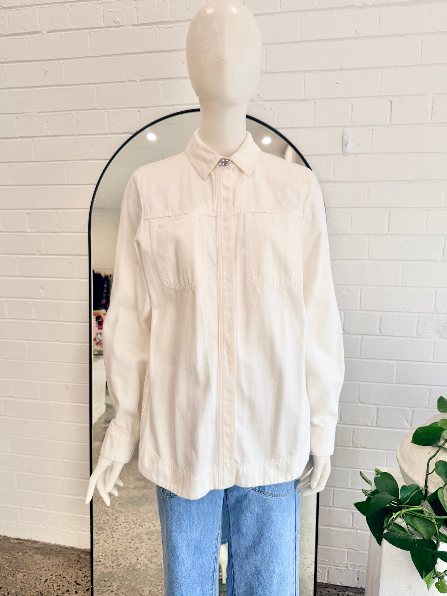 AJE Fringe Denim Jacket in White - Size 8