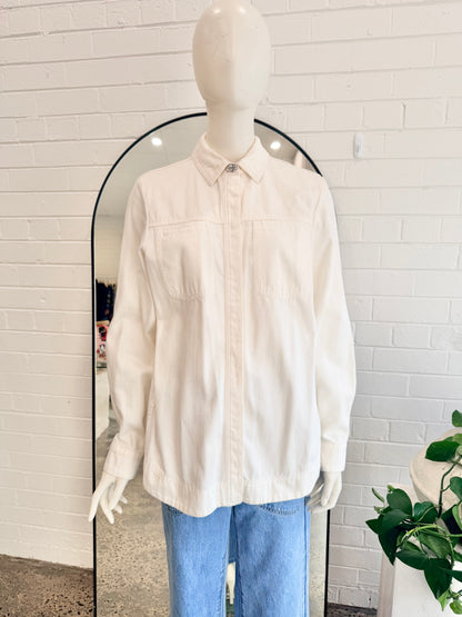 AJE Fringe Denim Jacket in White - Size 8